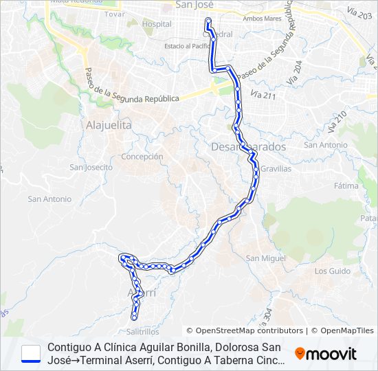 SAN JOSÉ - ASERRÍ - B° CORAZÓN DE JESÚS bus Line Map