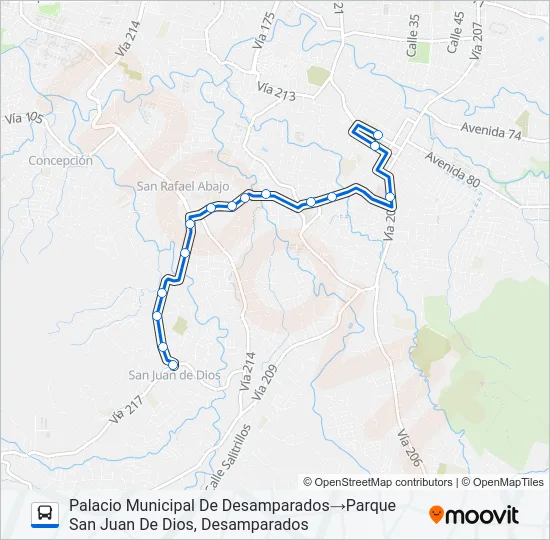 INTERLÍNEA SAN JUAN DE DIOS - DESAMPARADOS Bus Line Map