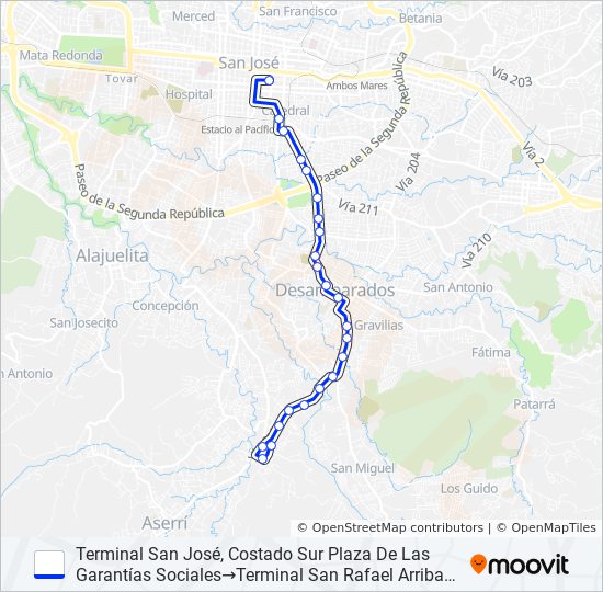 SAN JOSÉ - DESAMPARADOS - SAN RAFAEL ARRIBA bus Line Map
