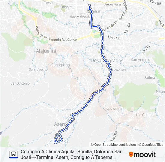 SAN JOSÉ - ASERRÍ - BARRIO MARÍA AUXILIADORA Bus Line Map
