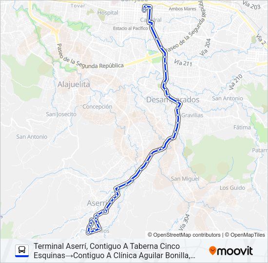 Mapa de SAN JOSÉ - ASERRÍ - BARRIO MARÍA AUXILIADORA de autobús