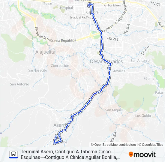 SAN JOSÉ - ASERRÍ - BARRIO MARÍA AUXILIADORA Bus Line Map