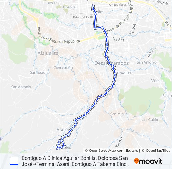 SAN JOSÉ - ASERRÍ - BARRIO MARÍA AUXILIADORA bus Line Map
