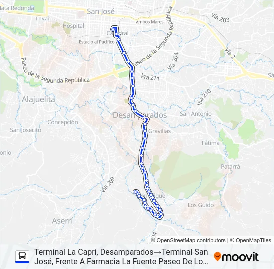 SAN JOSÉ - DESAMPARADOS - SAN MIGUEL - LA CAPRI Bus Line Map