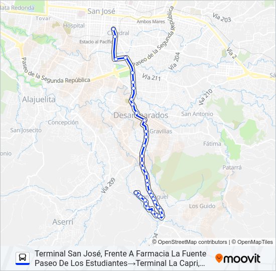 Mapa de SAN JOSÉ - DESAMPARADOS - SAN MIGUEL - LA CAPRI de autobús