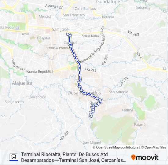 Mapa de SAN JOSÉ - DESAMPARADOS - GRAVILIAS - VILLA NUEVA de autobús