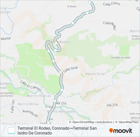 Mapa de SAN ISIDRO CORONADO - EL RODEO de autobús
