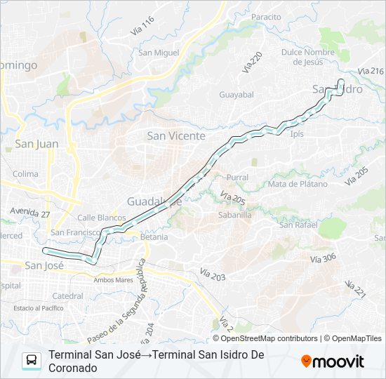 Mapa de SAN JOSÉ - SAN ISIDRO CORONADO de autobús