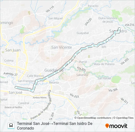 SAN JOSÉ - SAN ISIDRO CORONADO Bus Line Map