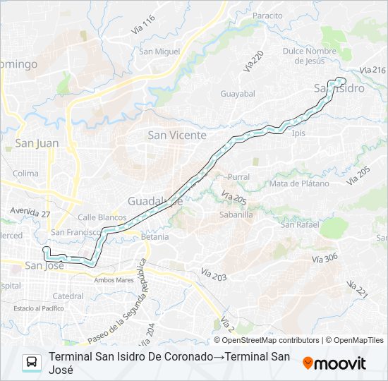 Mapa de SAN JOSÉ - SAN ISIDRO CORONADO de autobús
