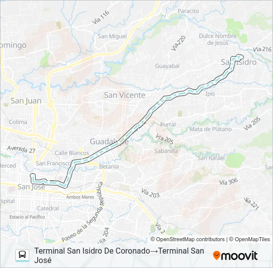 SAN JOSÉ - SAN ISIDRO CORONADO Bus Line Map