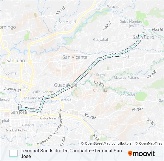 SAN JOSÉ - SAN ISIDRO CORONADO bus Line Map