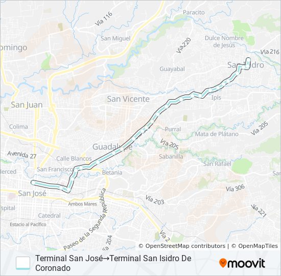 Mapa de SAN JOSÉ - SAN ISIDRO CORONADO de autobús