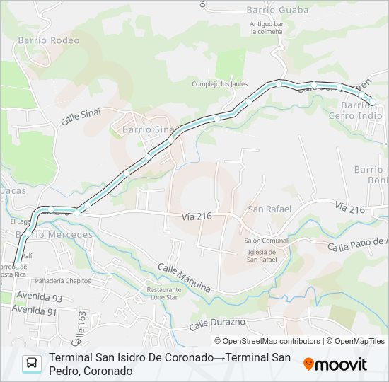 Mapa de SAN ISIDRO CORONADO - SAN PEDRO de autobús
