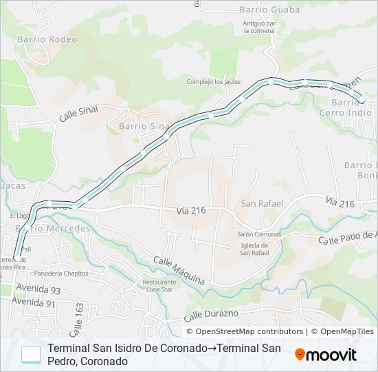 Mapa de SAN ISIDRO CORONADO - SAN PEDRO de autobús