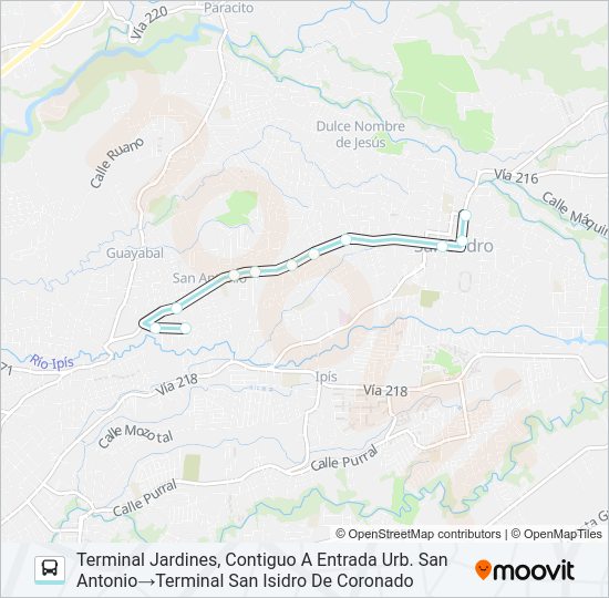 Mapa de SAN ISIDRO CORONADO - SAN ANTONIO de autobús