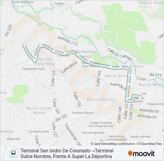 Mapa de SAN ISIDRO CORONADO - DULCE NOMBRE de autobús