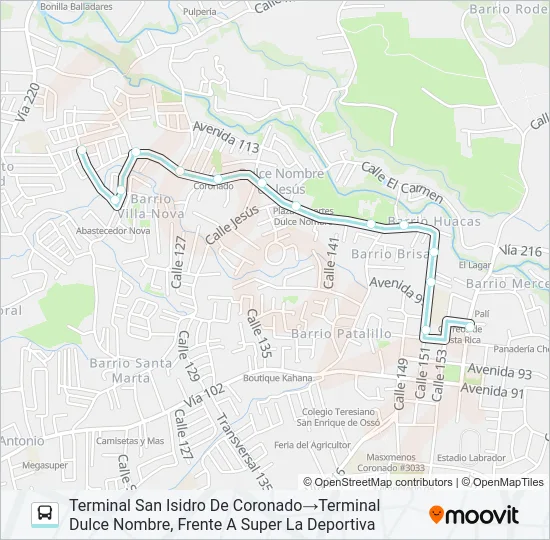 SAN ISIDRO CORONADO - DULCE NOMBRE Bus Line Map