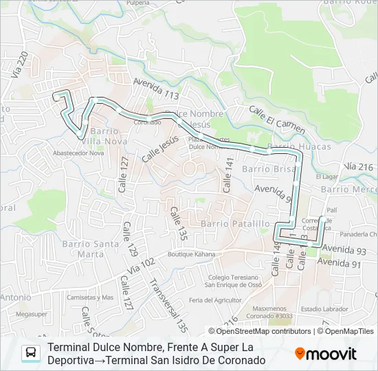 SAN ISIDRO CORONADO - DULCE NOMBRE Bus Line Map