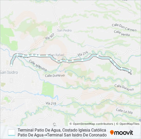 Mapa de SAN ISIDRO CORONADO - PATIO DE AGUA de autobús