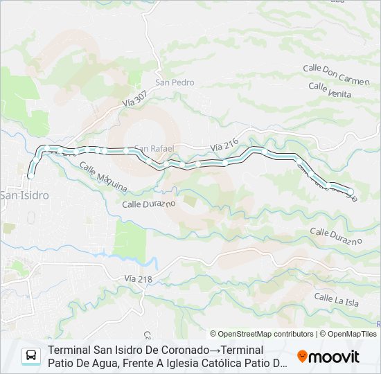 Mapa de SAN ISIDRO CORONADO - PATIO DE AGUA de autobús