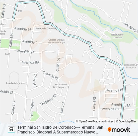 Mapa de SAN ISIDRO CORONADO - SAN FRANCISCO de autobús