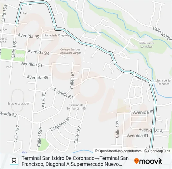 SAN ISIDRO CORONADO - SAN FRANCISCO Bus Line Map