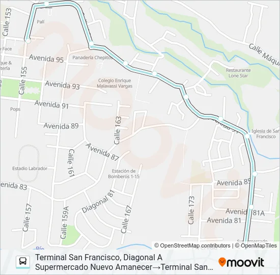 SAN ISIDRO CORONADO - SAN FRANCISCO Bus Line Map