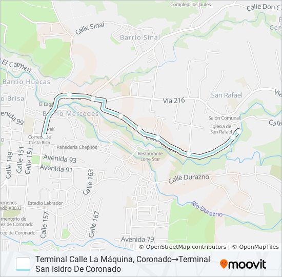 Mapa de SAN ISIDRO CORONADO - CALLE LA MÁQUINA de autobús