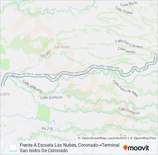 Mapa de SAN ISIDRO CORONADO - LAS NUBES - CASCAJAL de autobús