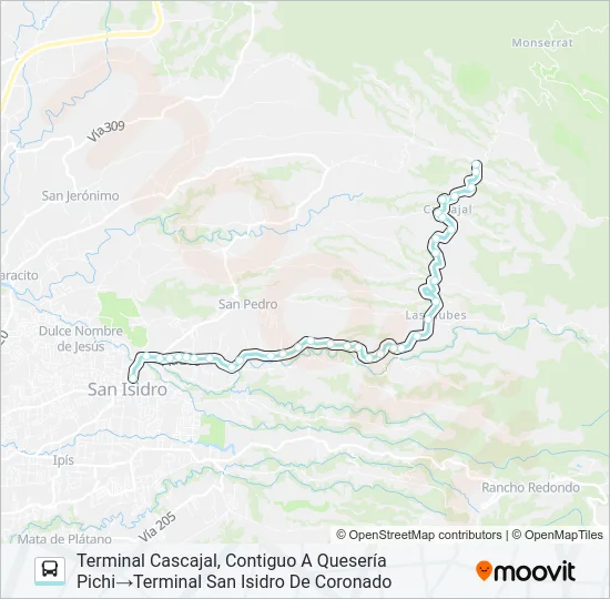 SAN ISIDRO CORONADO - LAS NUBES - CASCAJAL Bus Line Map