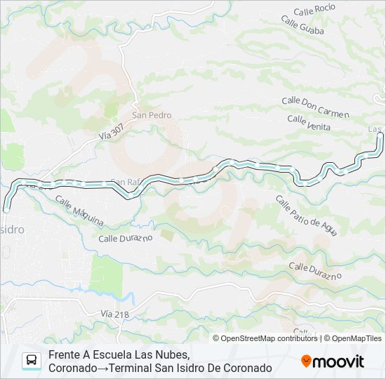 Mapa de SAN ISIDRO CORONADO - LAS NUBES - CASCAJAL de autobús