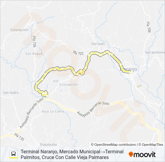 Mapa de NARANJO - CONCEPCIÓN - PALMITOS de autobús