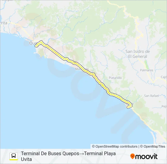 QUEPOS - HATILLO VIEJO - DOMINICAL - UVITA Bus Line Map