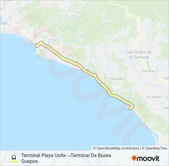 QUEPOS - HATILLO VIEJO - DOMINICAL - UVITA Bus Line Map