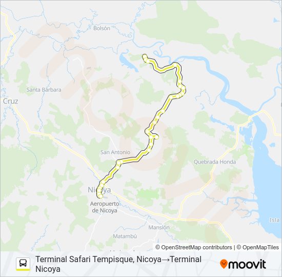 Mapa de NICOYA - CORRALILLO - ROSARIO - SAFARI TEMPISQUE de autobús