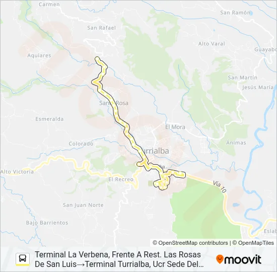 TURRIALBA - SANTA ROSA - CALLE BAMBÚ - LA VERBENA - SAN RAFAEL Bus Line Map