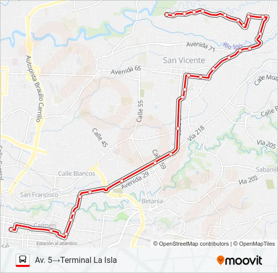 SAN JOSÉ - MORAVIA - LA ISLA Bus Line Map