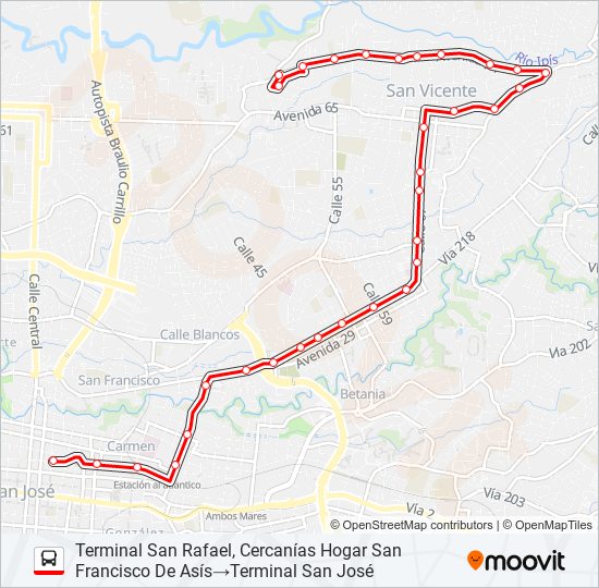 SAN JOSÉ - MORAVIA - SAN BLAS - SAN RAFAEL bus Line Map