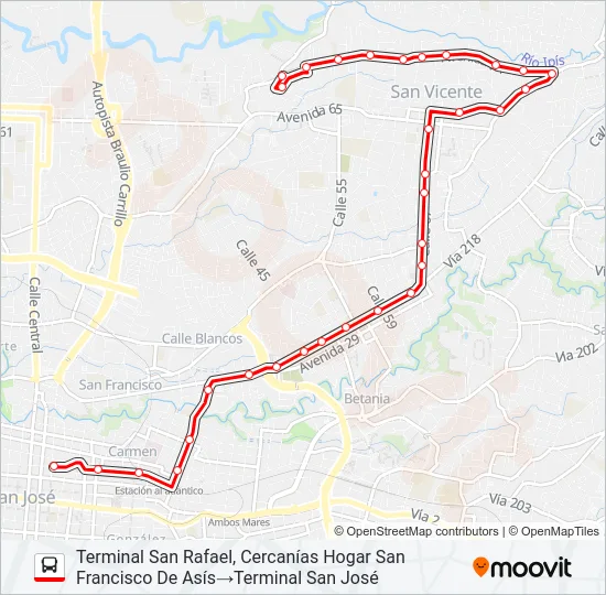 SAN JOSÉ - MORAVIA - SAN BLAS - SAN RAFAEL Bus Line Map