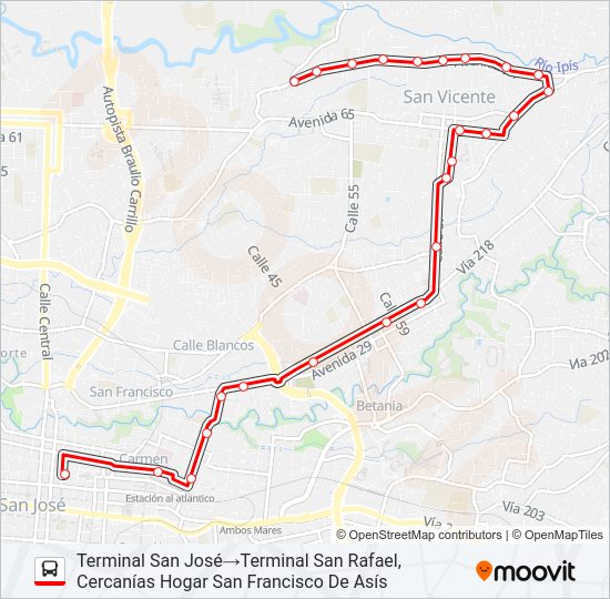 Mapa de SAN JOSÉ - MORAVIA - SAN BLAS - SAN RAFAEL de autobús