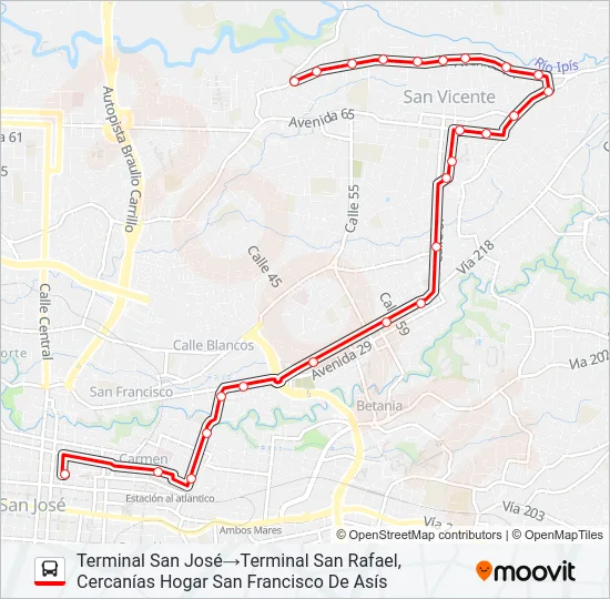 SAN JOSÉ - MORAVIA - SAN BLAS - SAN RAFAEL Bus Line Map
