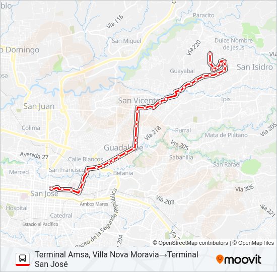 Mapa de SAN JOSÉ - MORAVIA - SAN ANTONIO - ROMILIOS de autobús