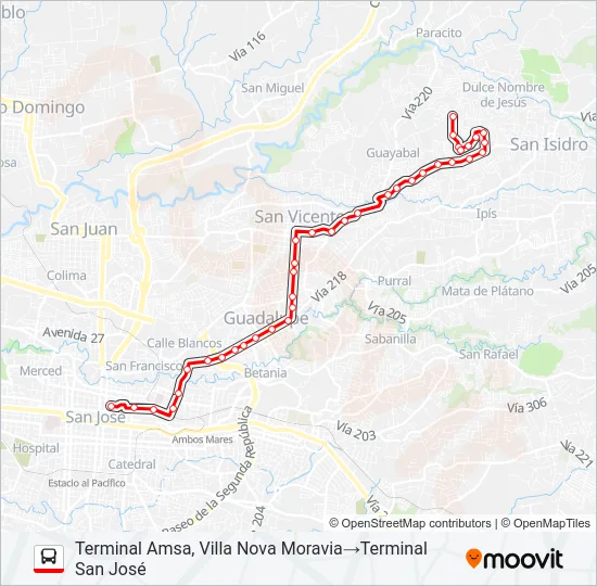 SAN JOSÉ - MORAVIA - SAN ANTONIO - ROMILIOS Bus Line Map