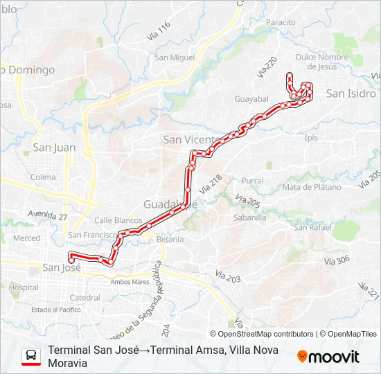 SAN JOSÉ - MORAVIA - SAN ANTONIO - ROMILIOS Bus Line Map