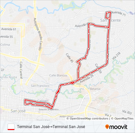 Mapa de SAN JOSÉ - MORAVIA - SAN RAFAEL POR PLAZA LINCOLN de autobús