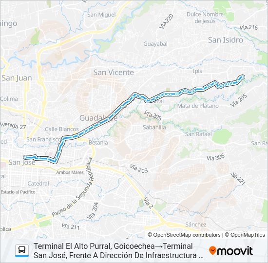 Mapa de SAN JOSÉ - KURÚ - EL ALTO de autobús