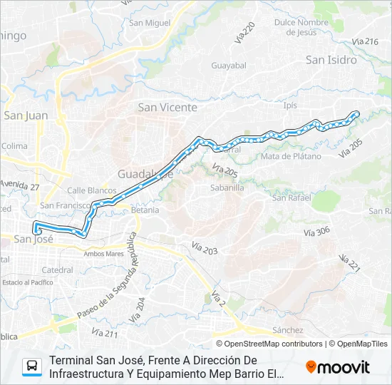 SAN JOSÉ - KURÚ - EL ALTO Bus Line Map