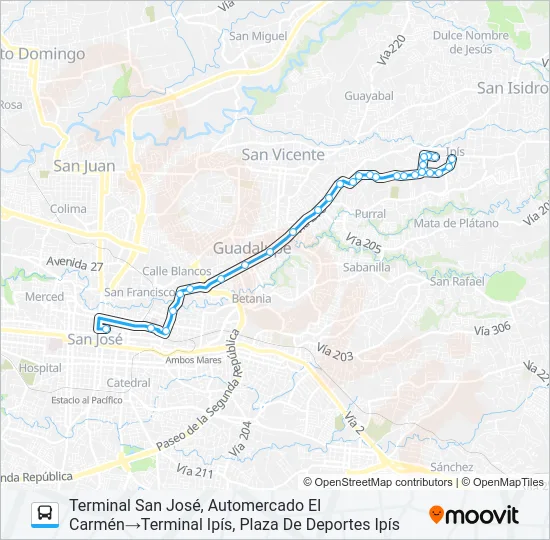 SAN JOSÉ - GUADALUPE - MOZOTAL Bus Line Map