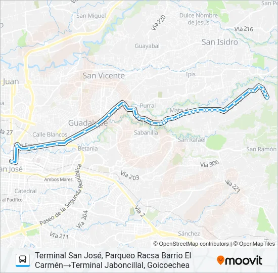 SAN JOSÉ - GUADALUPE - EL CARMÉN Bus Line Map
